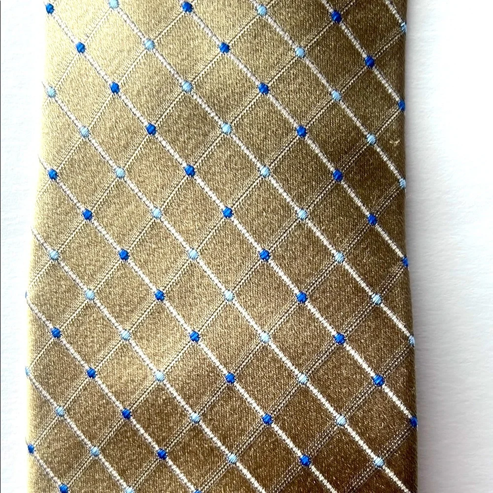 Stafford Tan and Blue‎ Classic  100% Silk Tie with Geometric Pattern